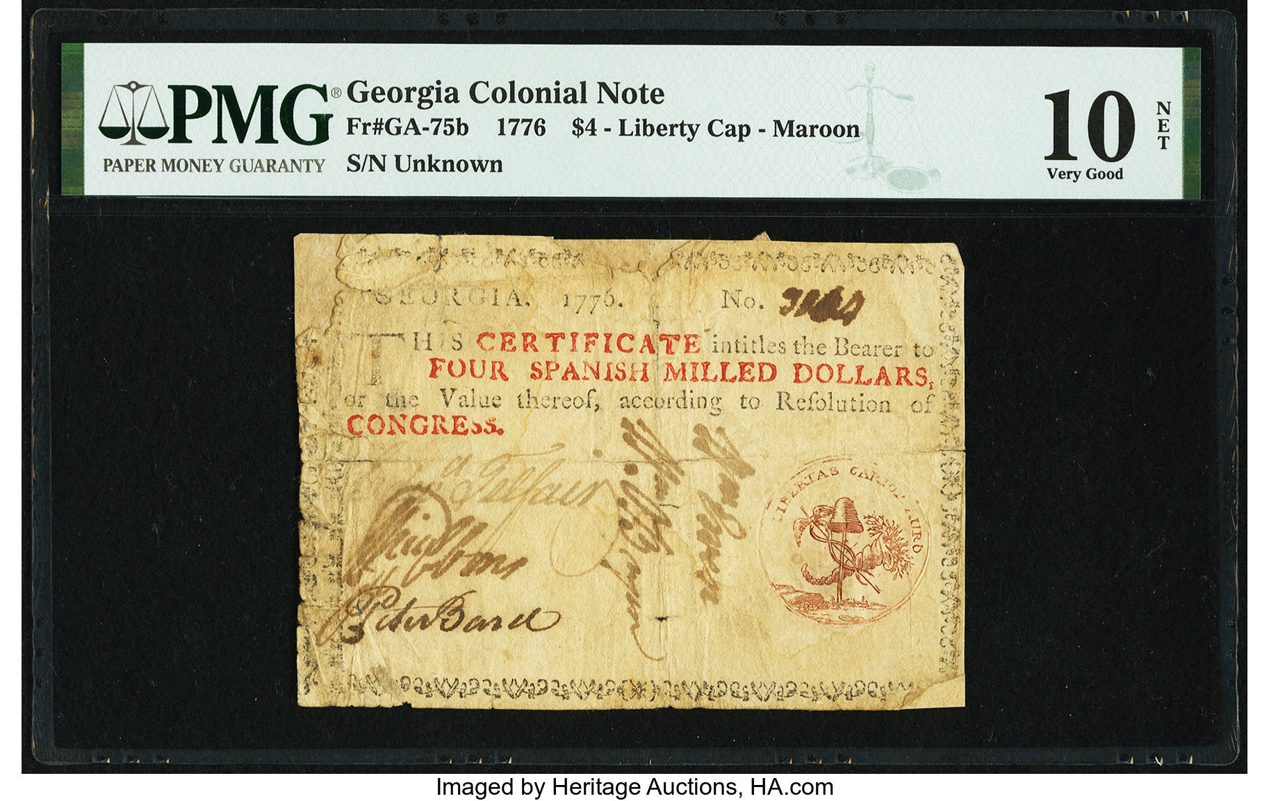image for: Georgia 1776 $4 PMG Very Good 10 Net....