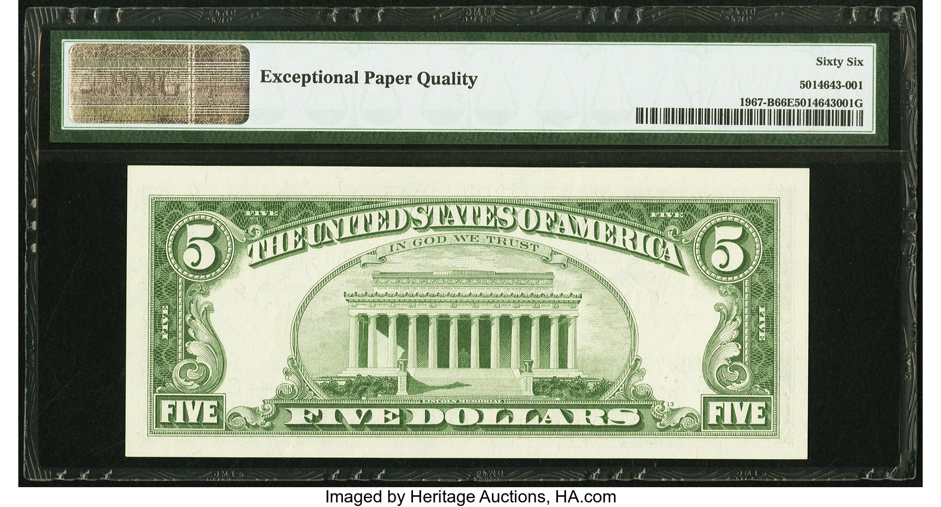 image for: Fr. 1967-B $5 1963 Federal Reserve Note. PMG Gem Uncirculated 66 EPQ....