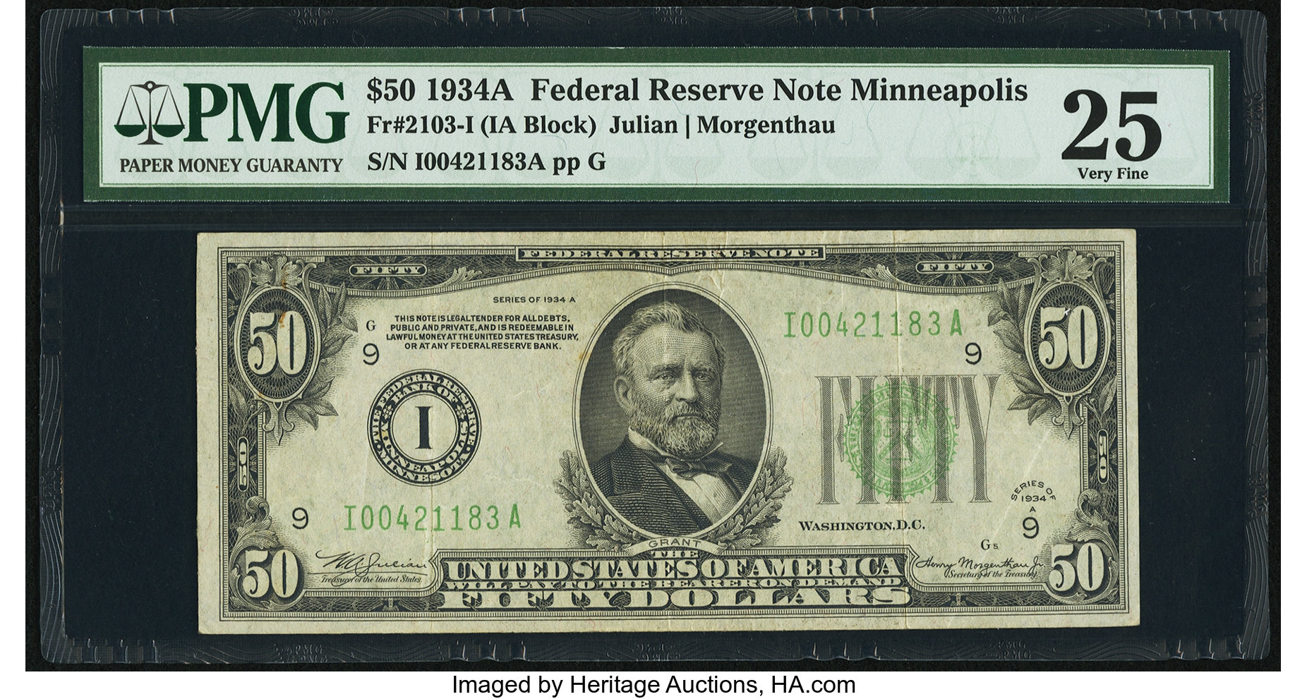 image for: Fr. 2103-I $50 1934A Federal Reserve Note. PMG Very Fine 25....