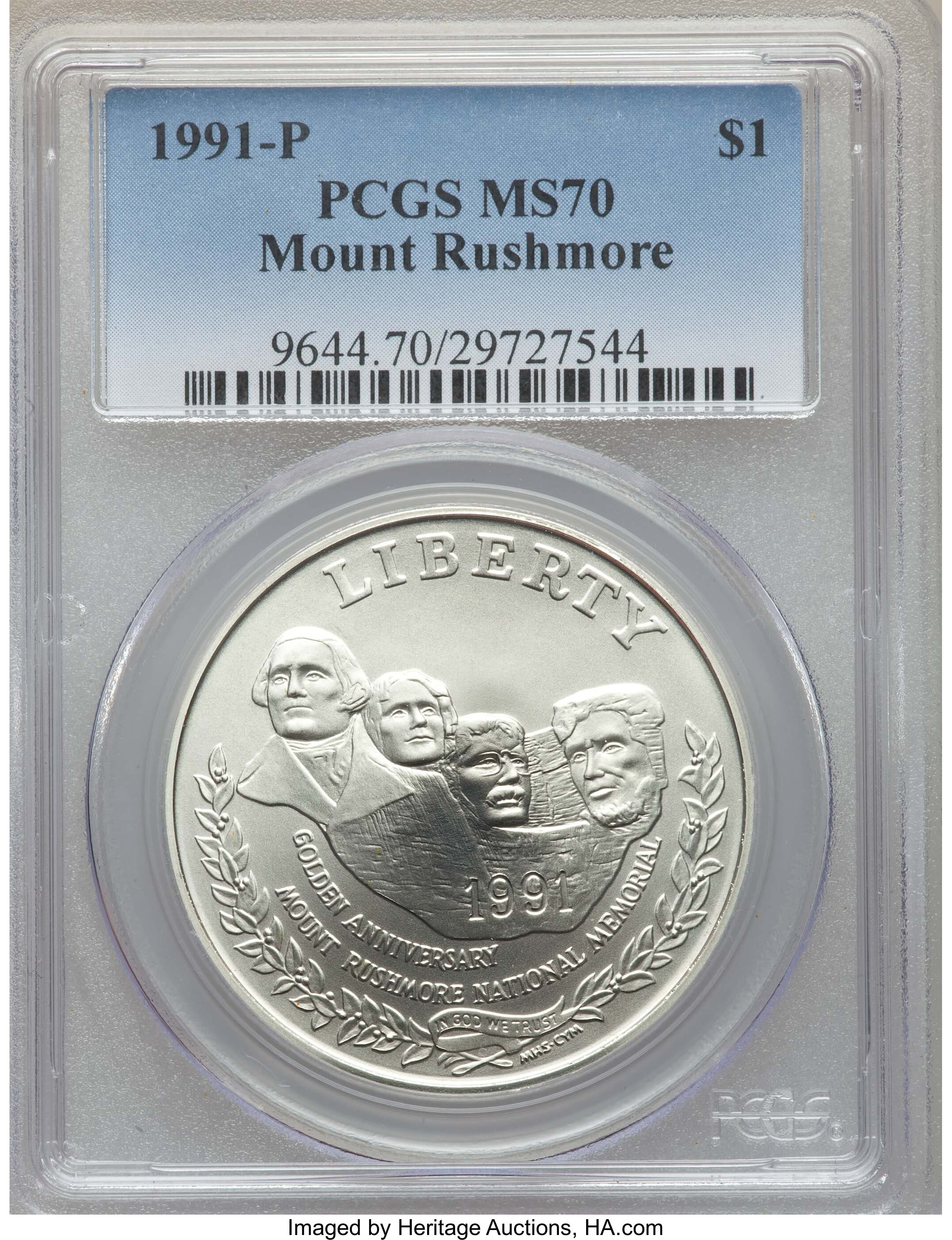 1991-P $1 Mount Rushmore Silver Dollar MS70 PCGS. PCGS Population: (452). NGC Census: (583)....