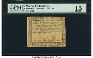 image for: Maryland December 7, 1775 $8 PMG Choice Fine 15....
