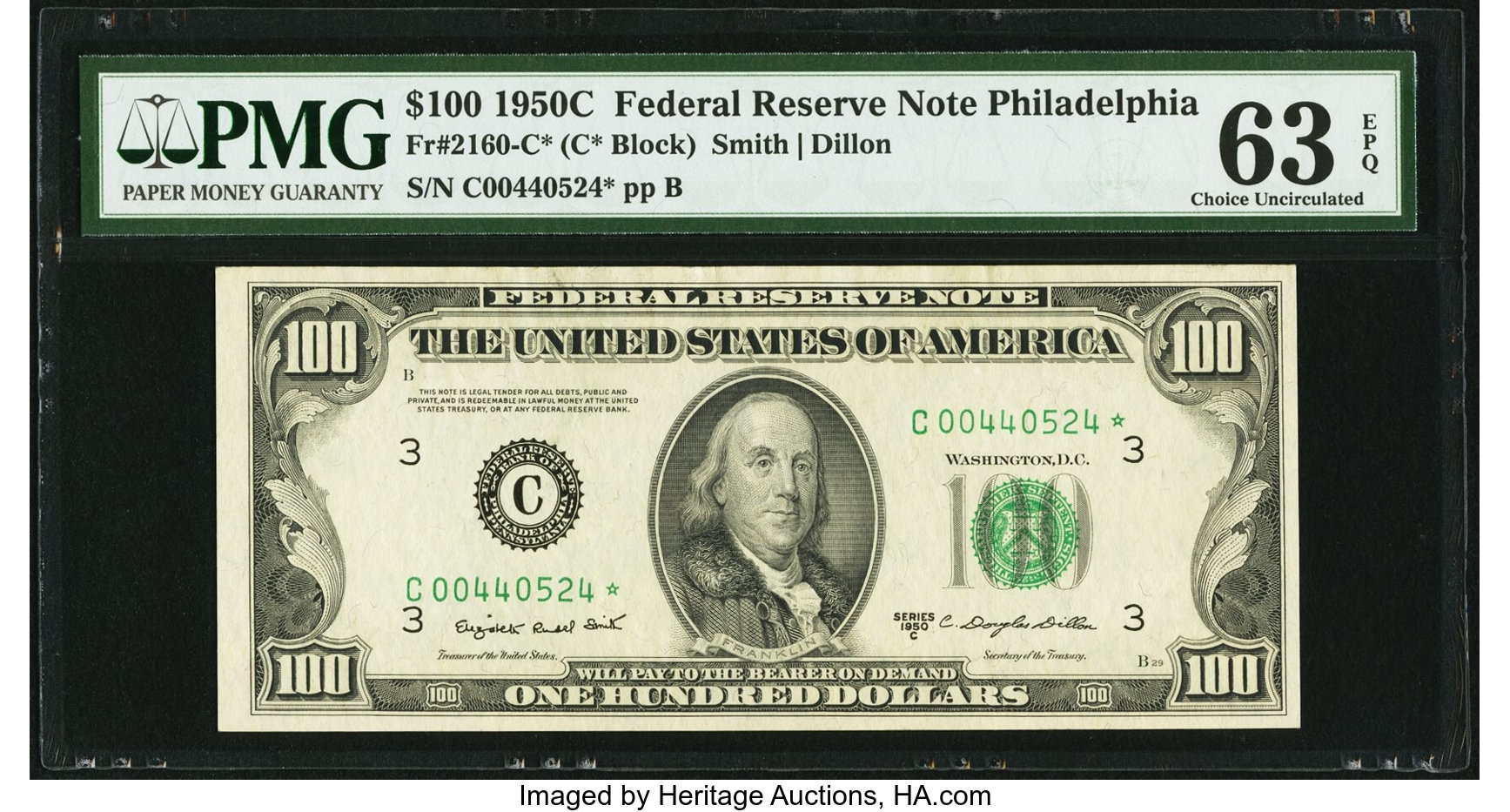 image for: Fr. 2160-C* $100 1950C Federal Reserve Note. PMG Choice Uncirculated 63 EPQ....