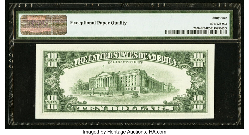 image for: Fr. 2020-B* $10 1969B Federal Reserve Note. PMG Choice Uncirculated 64 EPQ....