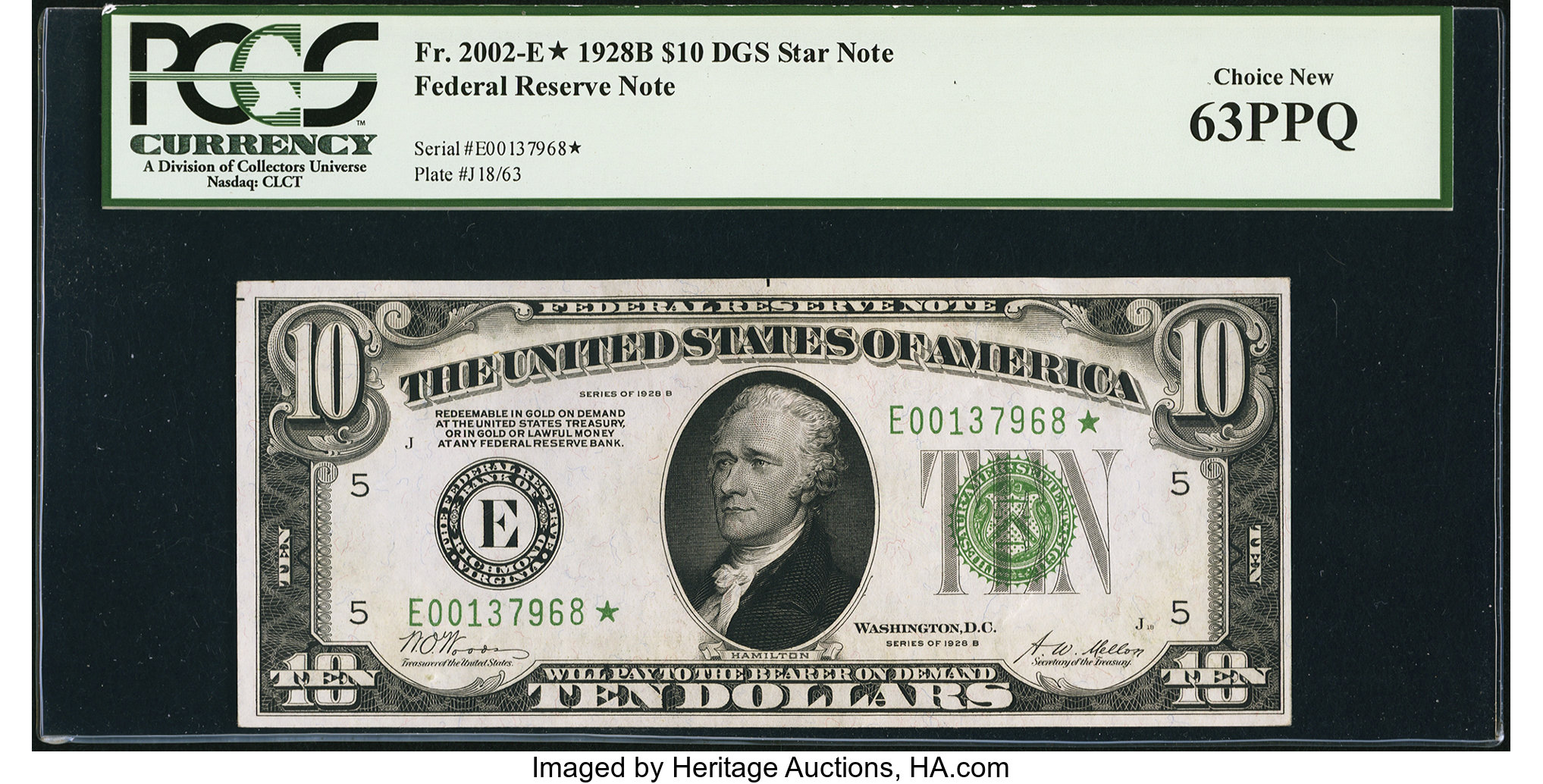 image for: Fr. 2002-E* $10 1928B Federal Reserve Note. PCGS Choice New 63PPQ....