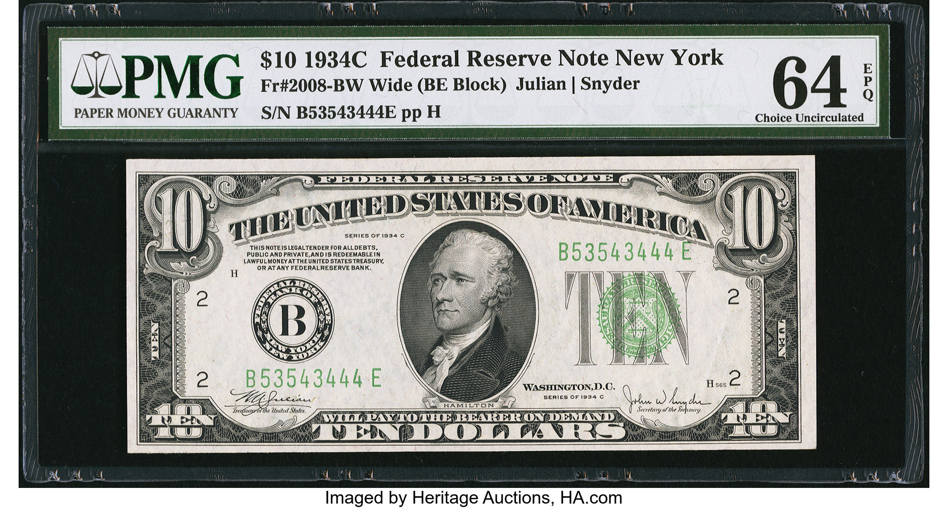 image for: Fr. 2008-B $10 1934C Federal Reserve Note. PMG Choice Uncirculated 64 EPQ....