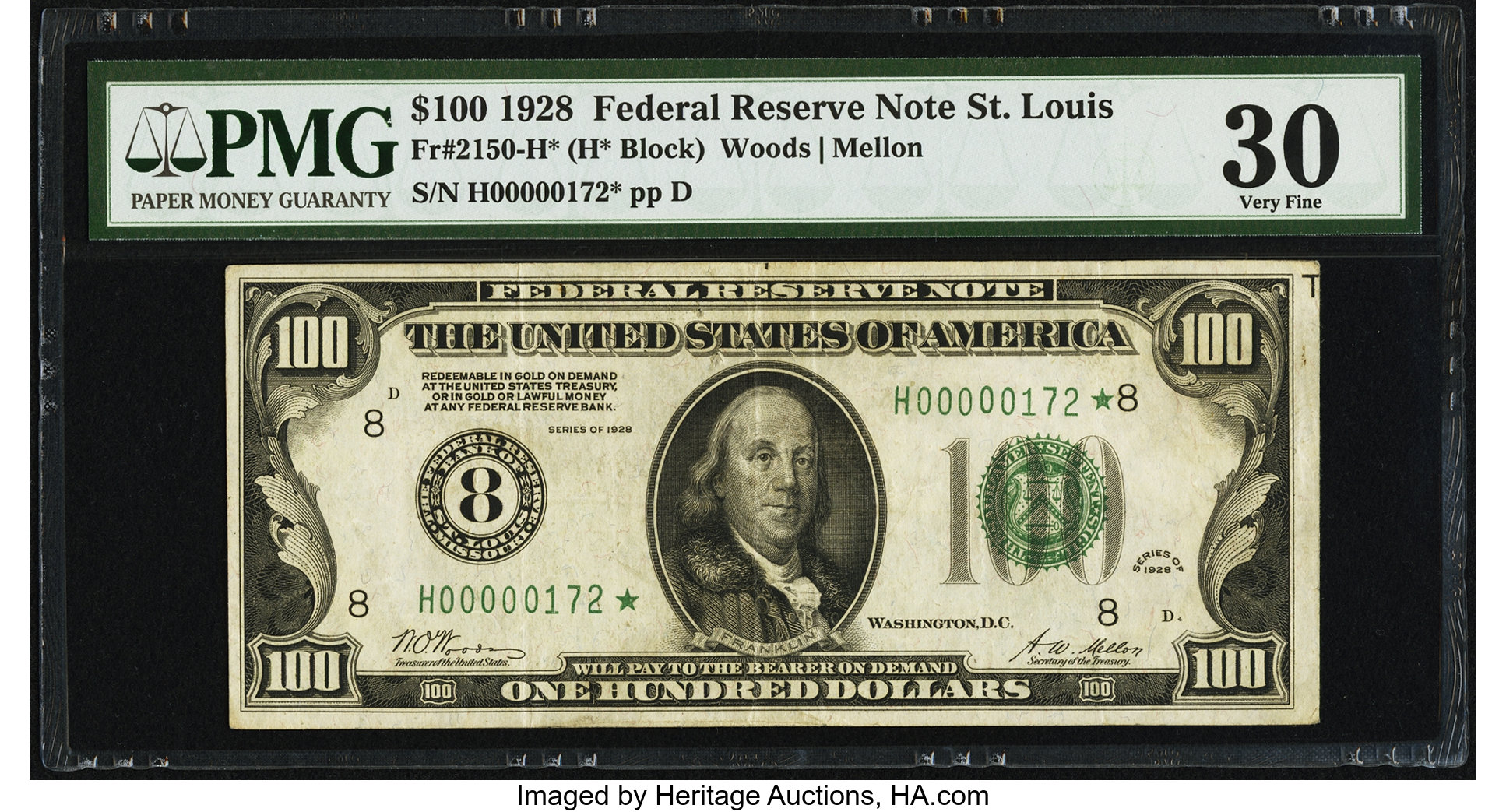 image for: Fr. 2150-H* $100 1928 Federal Reserve Note. PMG Very Fine 30....