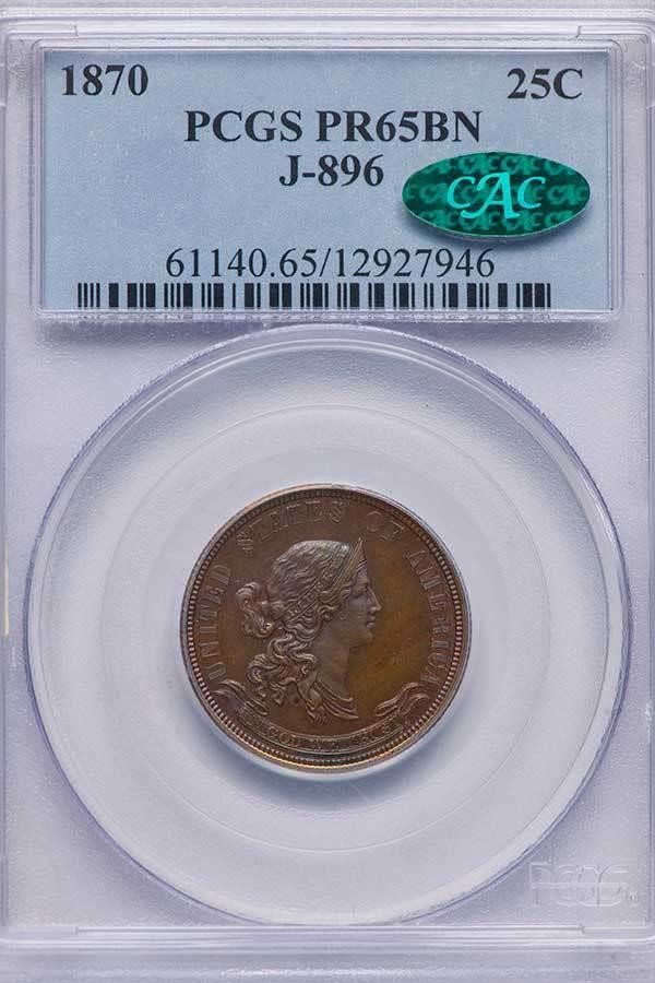 image for: 25C 1870 J-896. PCGS PR65 BN CAC