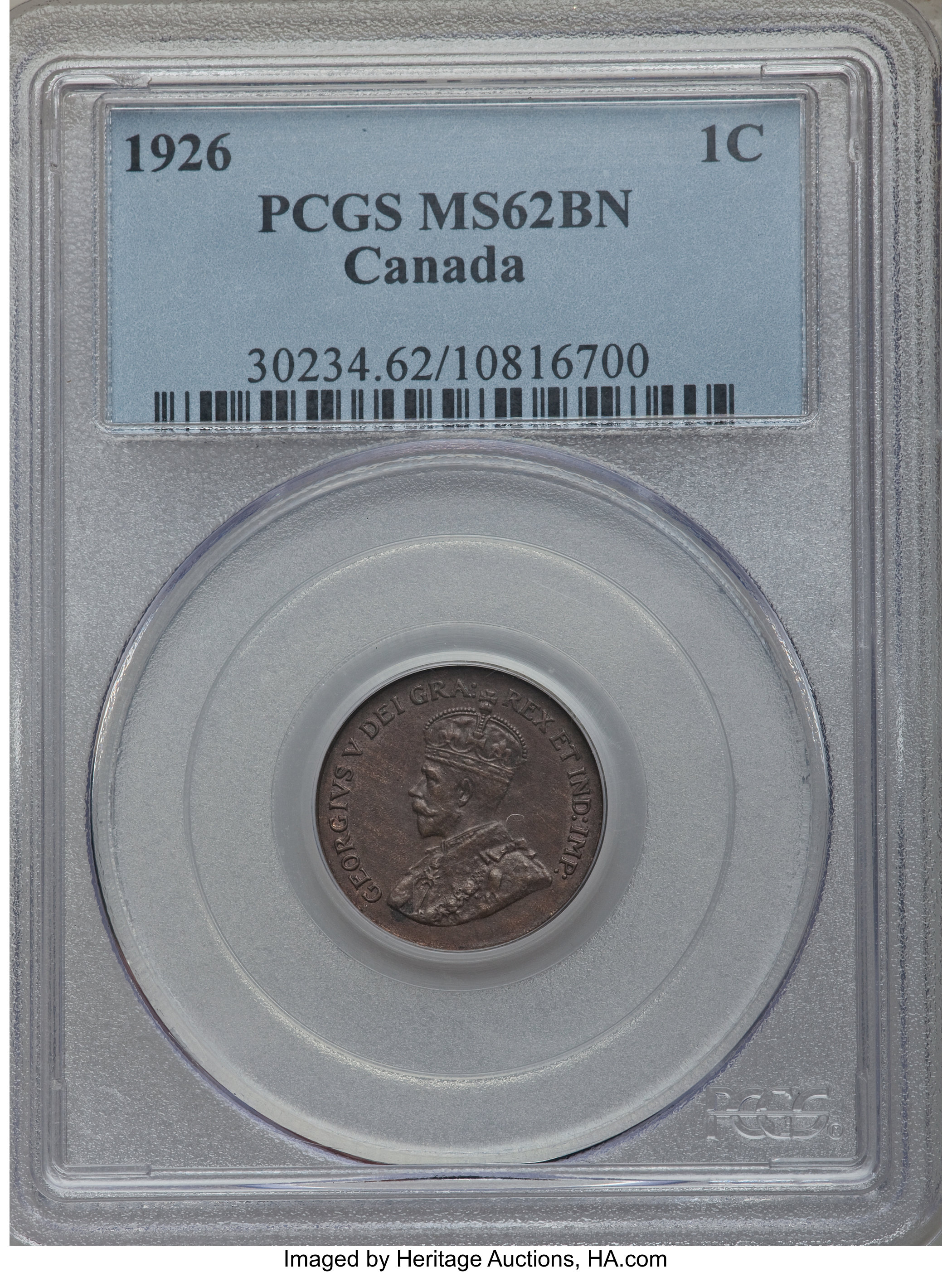 image for: George V Cent 1926 MS62 Brown PCGS