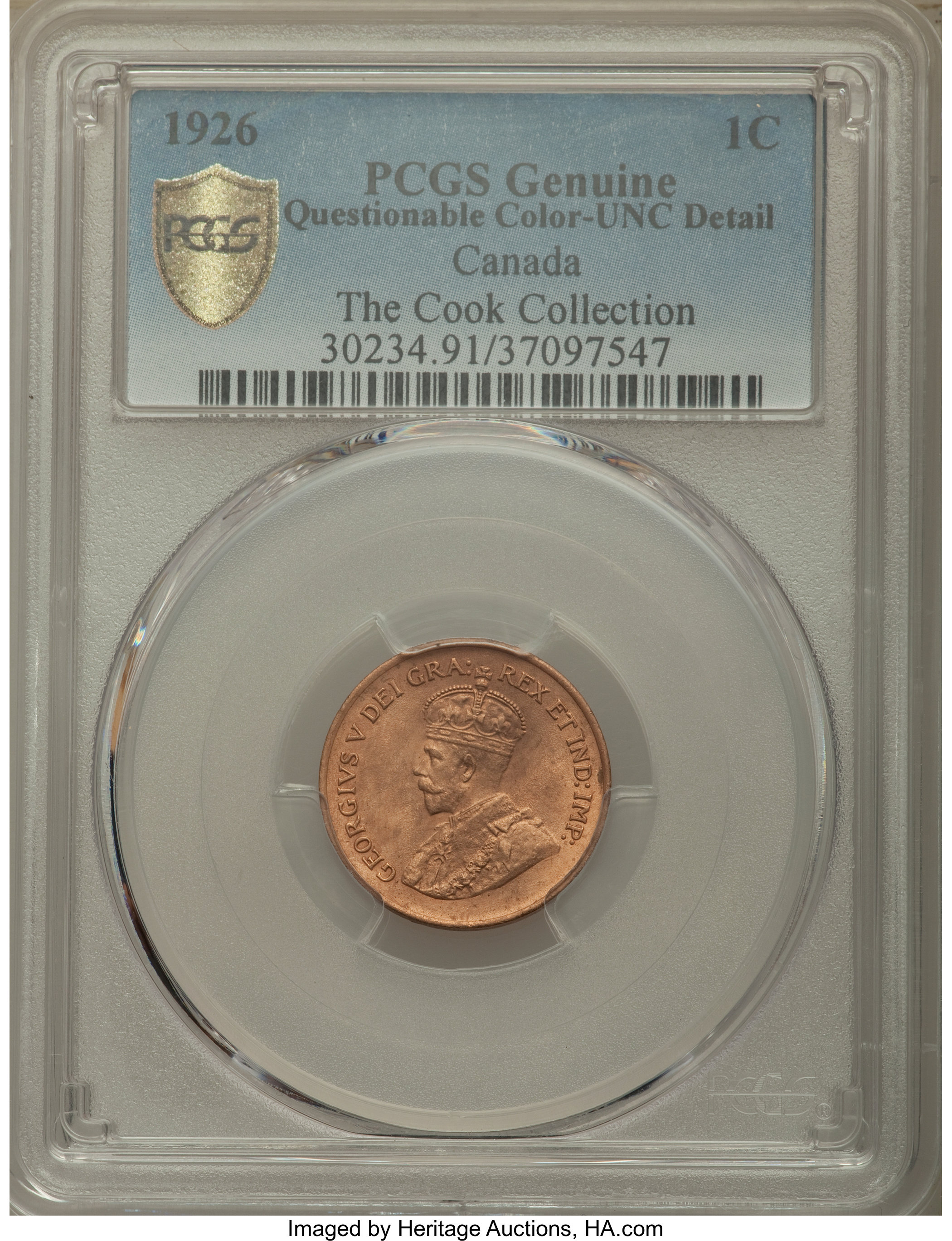image for: George V Cent 1926 UNC Details (Questionable Color) PCGS