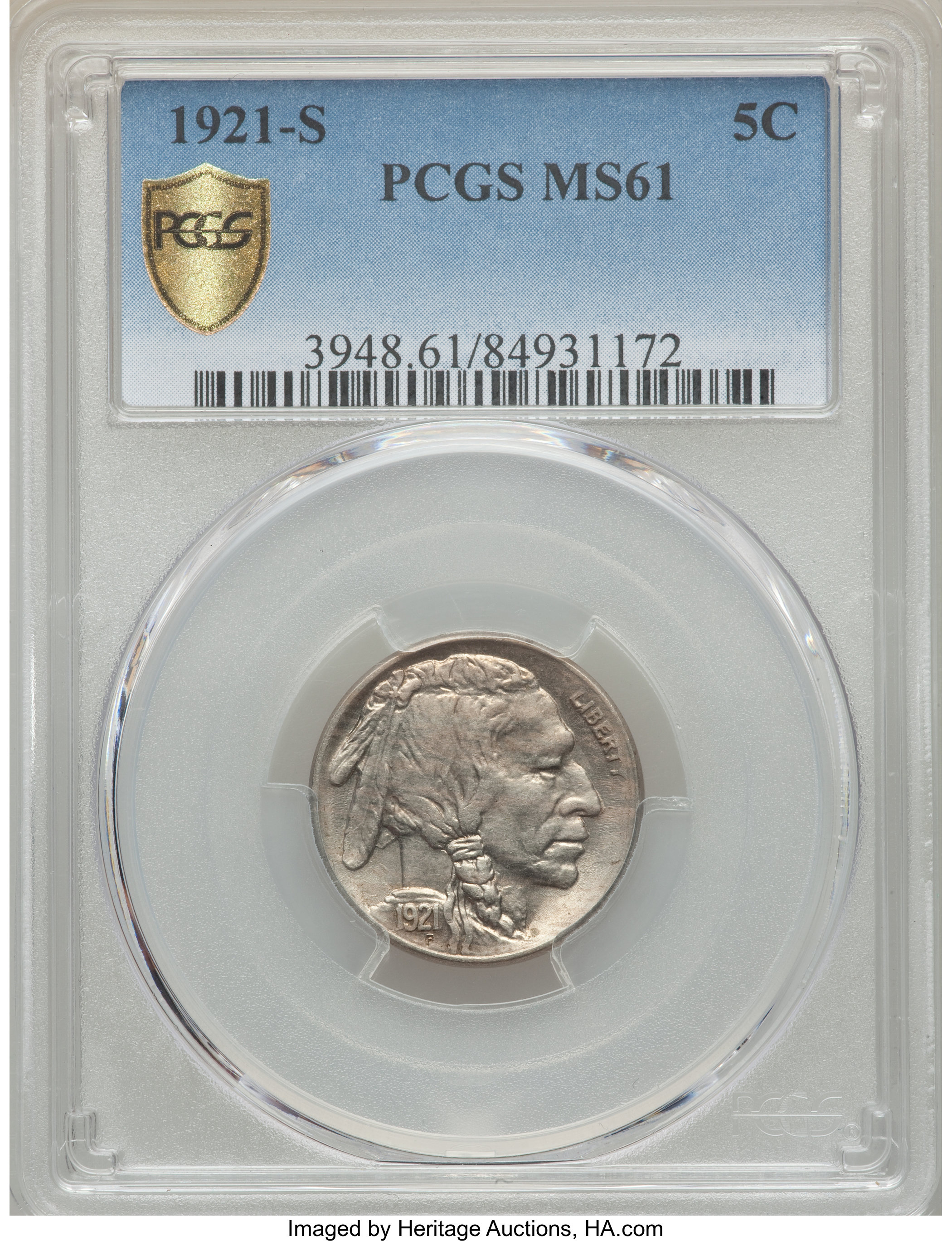 1921-S 5C MS61 PCGS Secure. PCGS Population: (2/397 and 0/7+). NGC Census: (7/227 and 0/1+). CDN: $1,490 Whsle. Bid for pro...