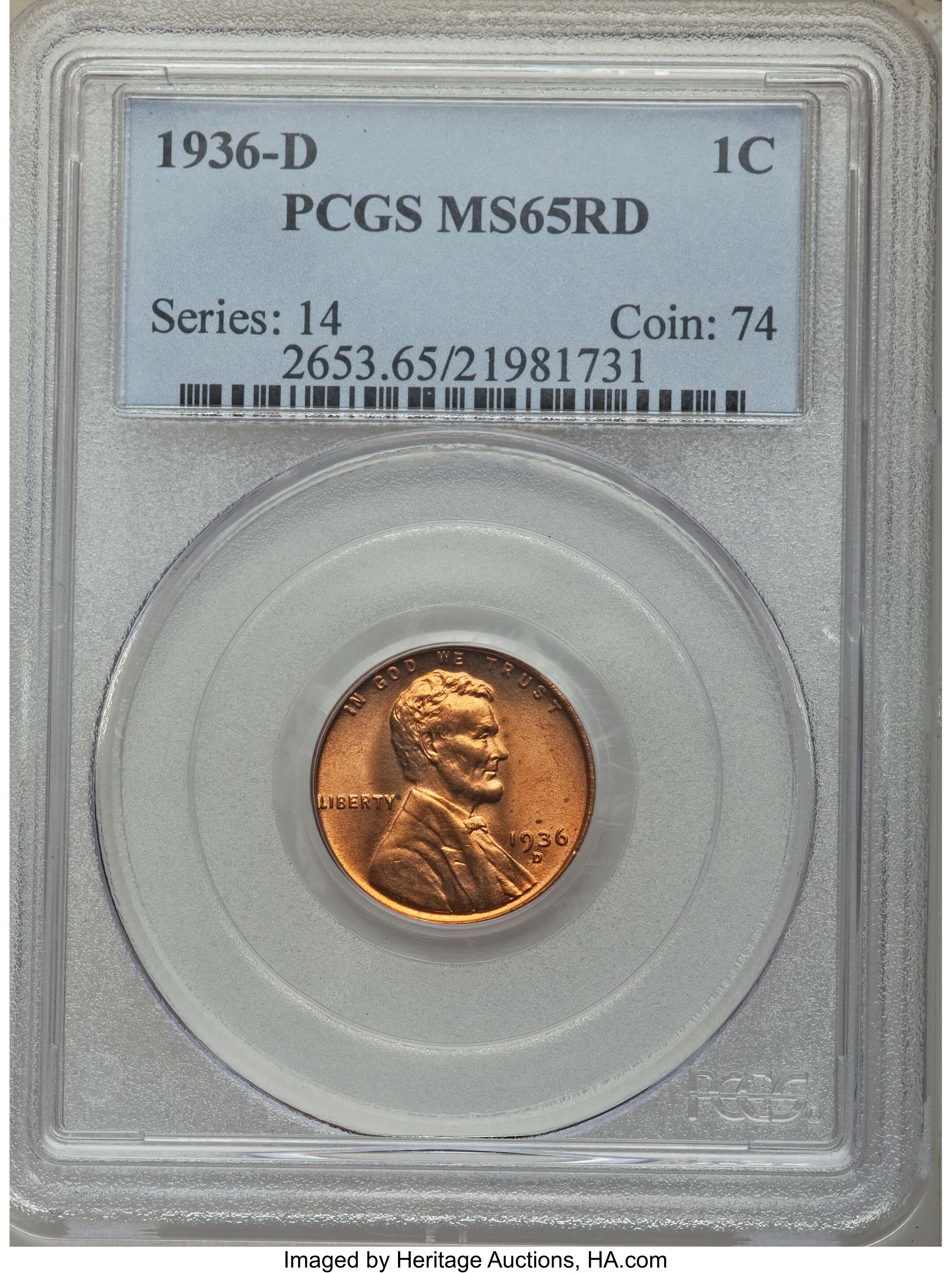 1936-D 1C MS65 Red PCGS. EX: The Kerry Rudin Collection. PCGS Population: (473/1501). NGC Census: (270/1285). CDN: $10 Whsl...