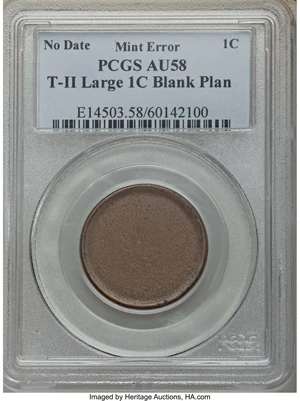 image for: No Date 1C Type Two, Large Cent -- Blank Planchet -- AU58 PCGS....