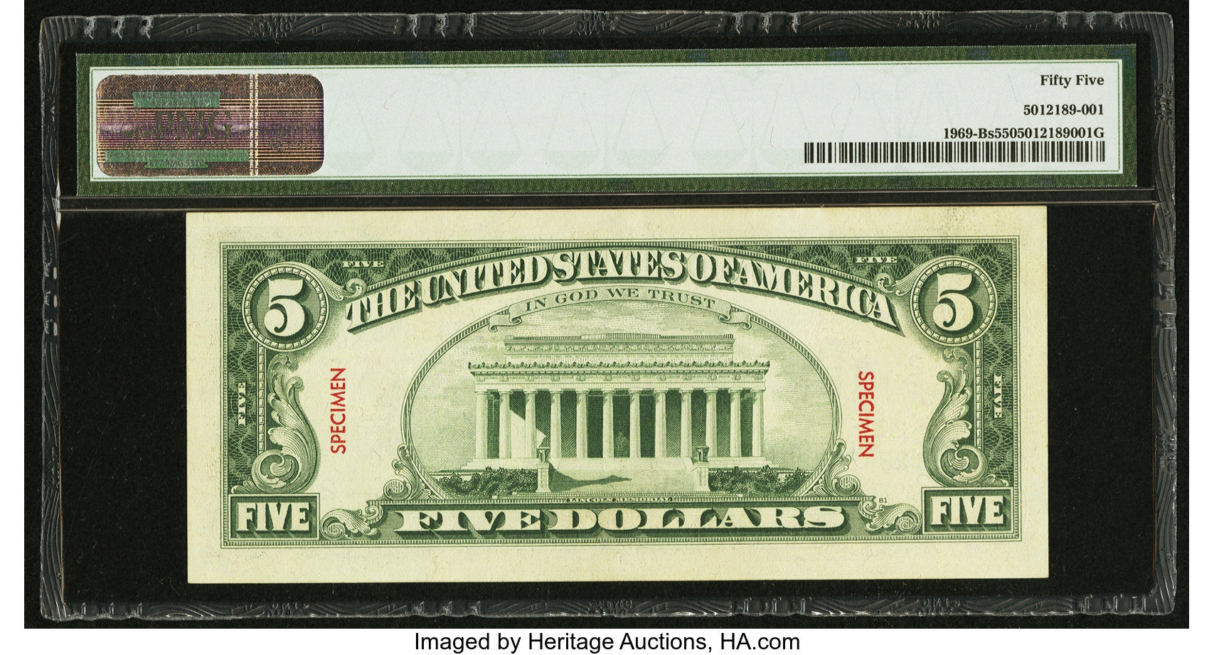 image for: Fr. 1969-Bs $5 1969 Federal Reserve Note. PMG About Uncirculated 55 Specimen....