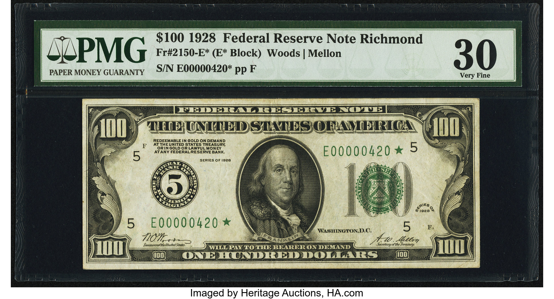 image for: Fr. 2150-E* $100 1928 Federal Reserve Note. PMG Very Fine 30....