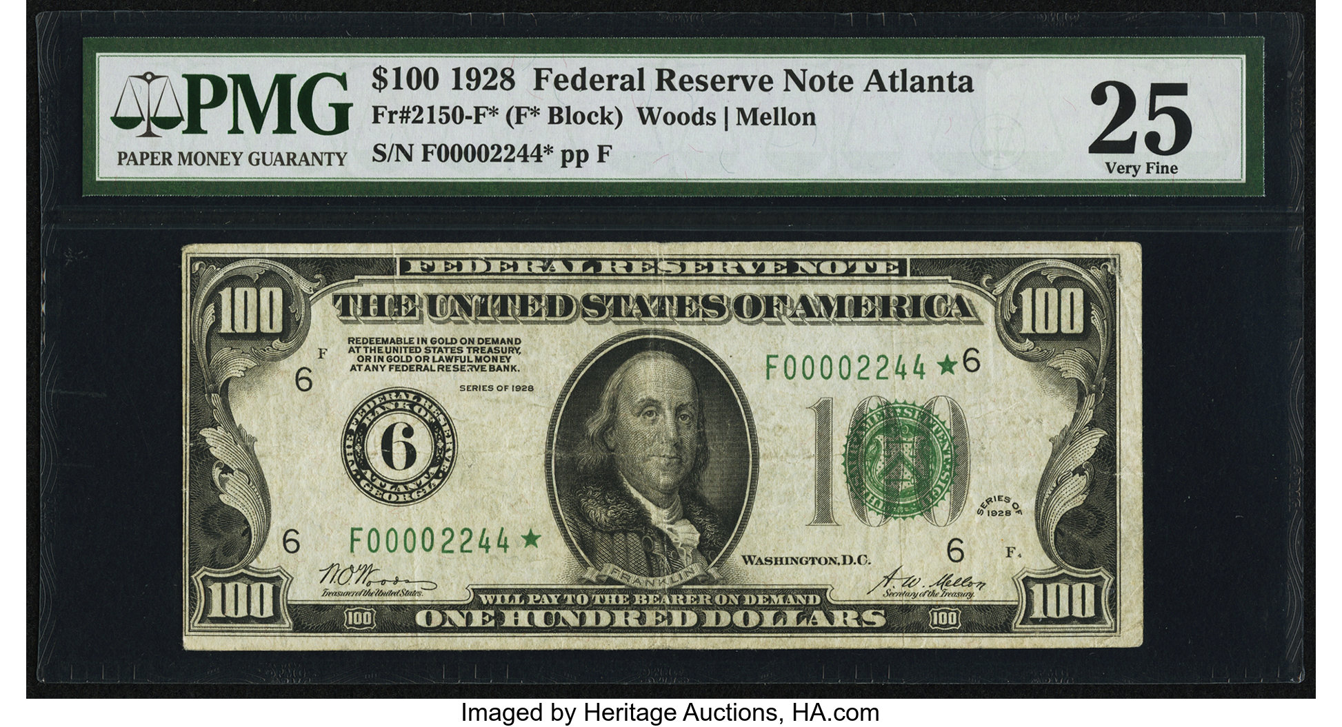 image for: Fr. 2150-F* $100 1928 Federal Reserve Note. PMG Very Fine 25....