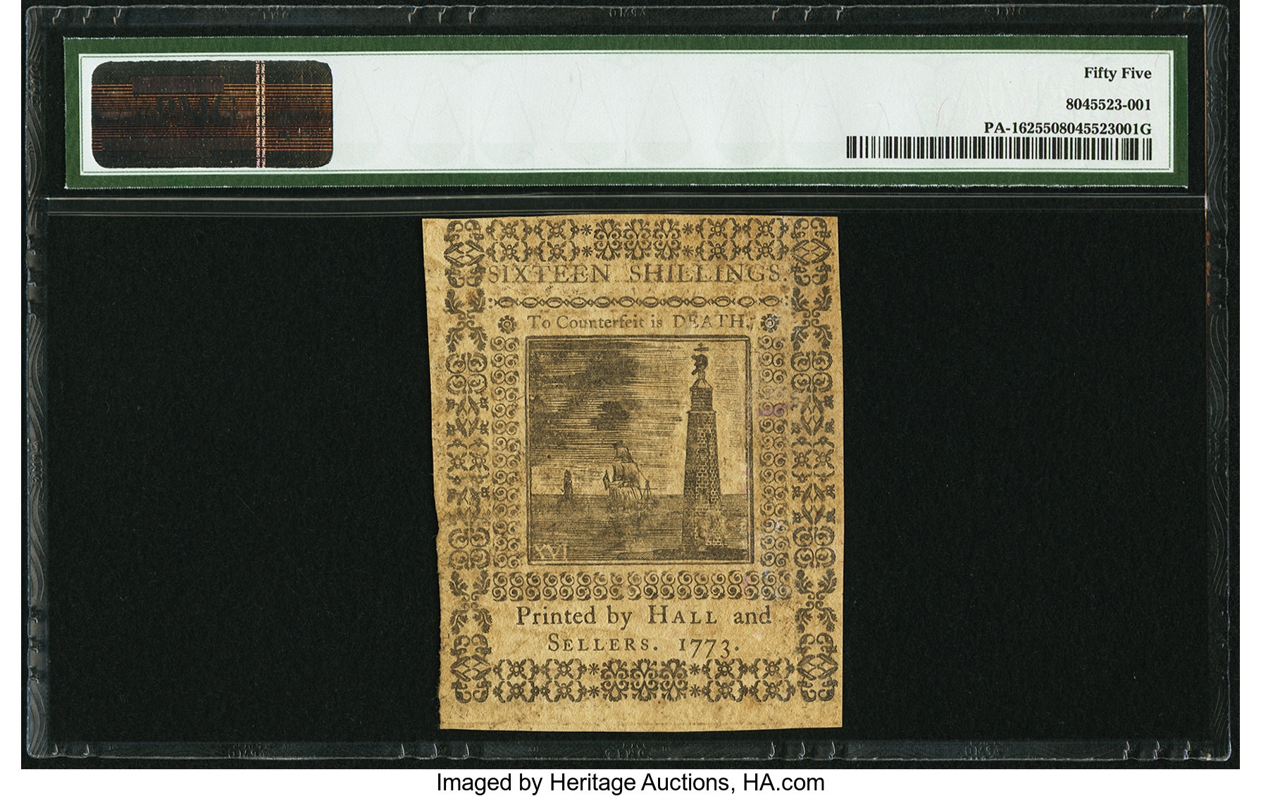 image for: Pennsylvania March 20, 1773 16s PMG About Uncirculated 55....
