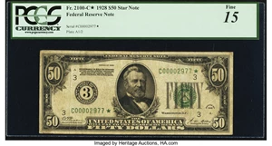 image for: Fr. 2100-C* $50 1928 Federal Reserve Note. PCGS Fine 15....