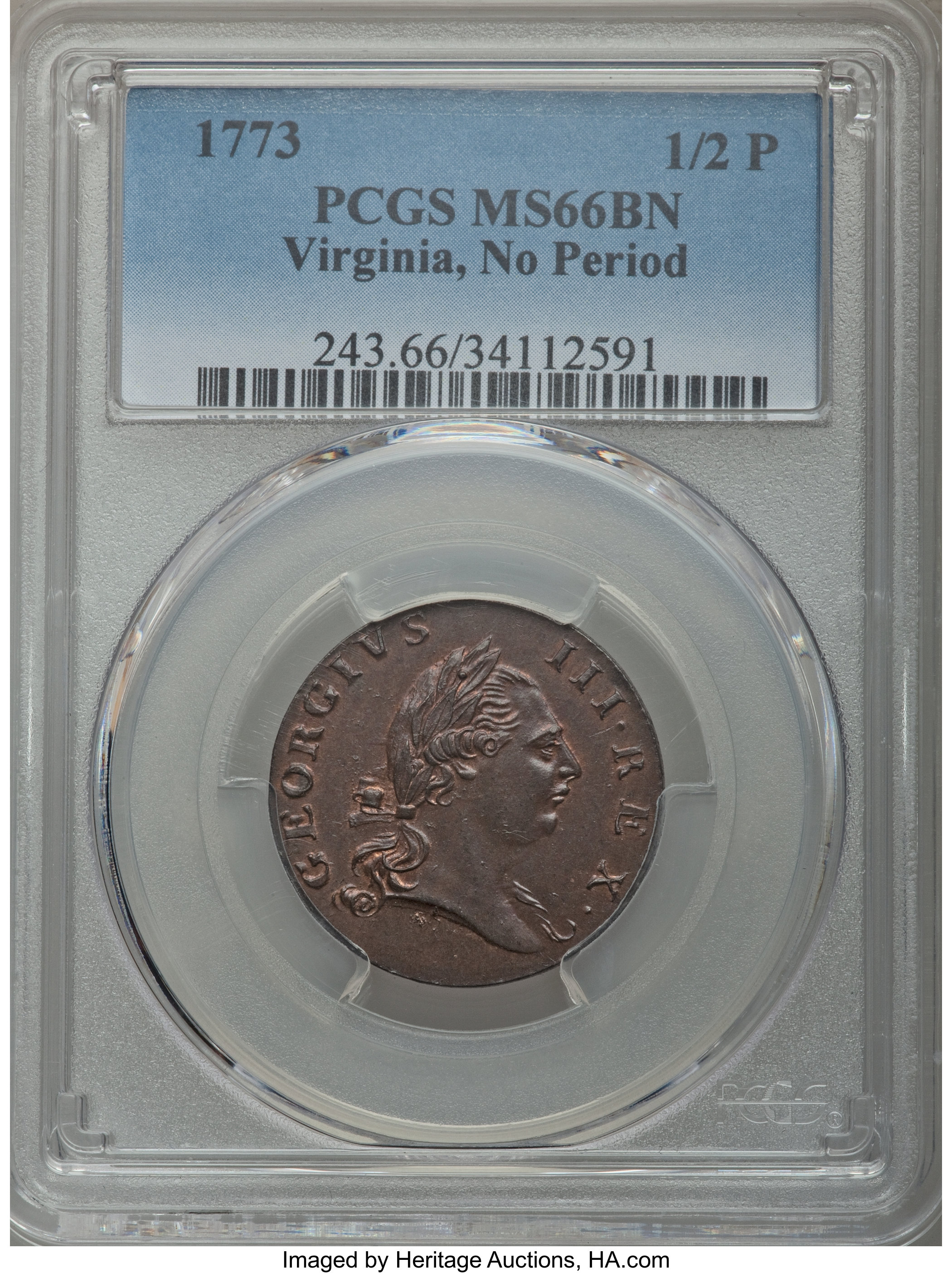 1773 1/2 P Virginia, No Period After GEORGIVS MS BN MS66 BN thumbnail 4