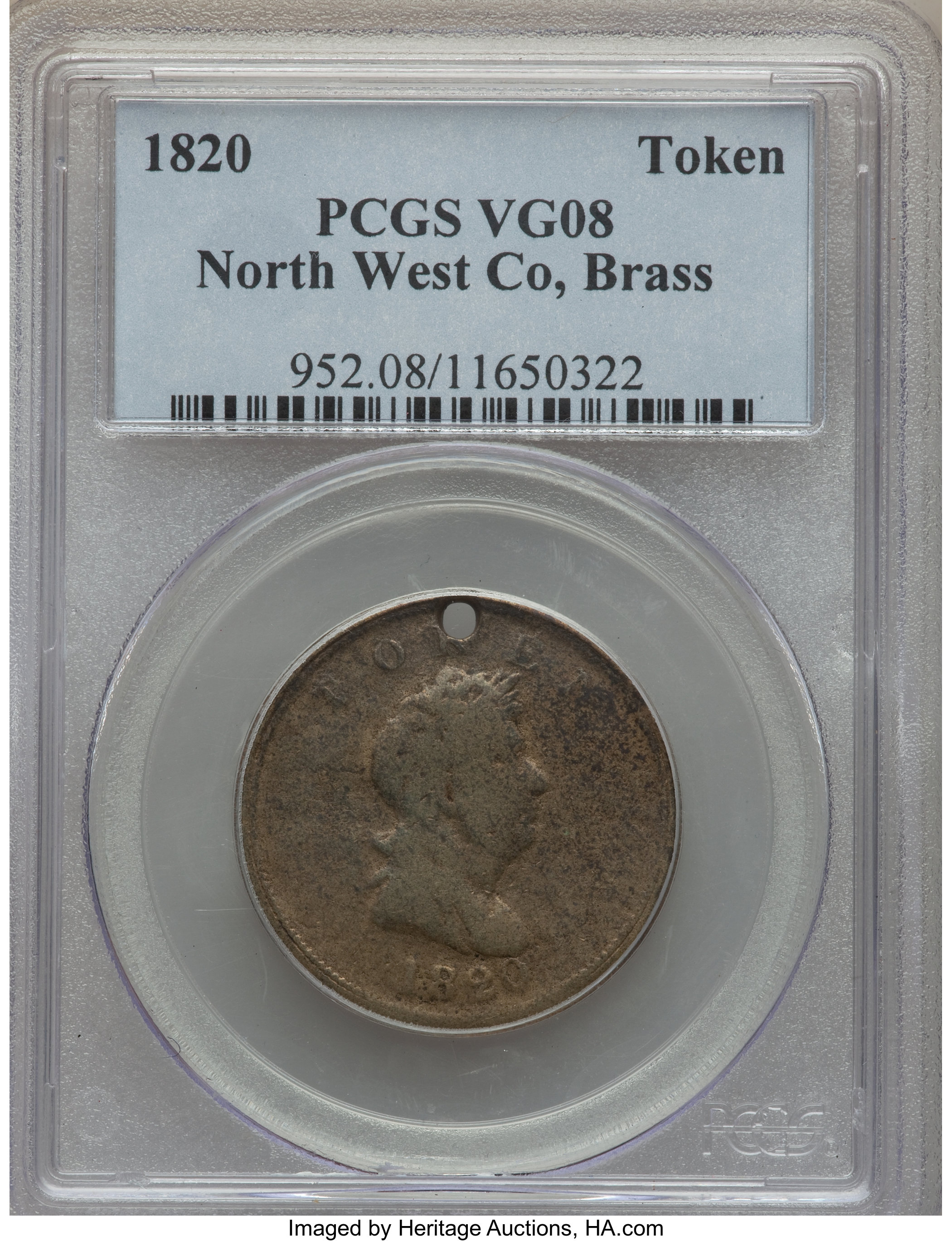 image for: 1820 TOKEN North West Company Token, Brass, VG8 PCGS. Breen-1083, W-9250, R.4....