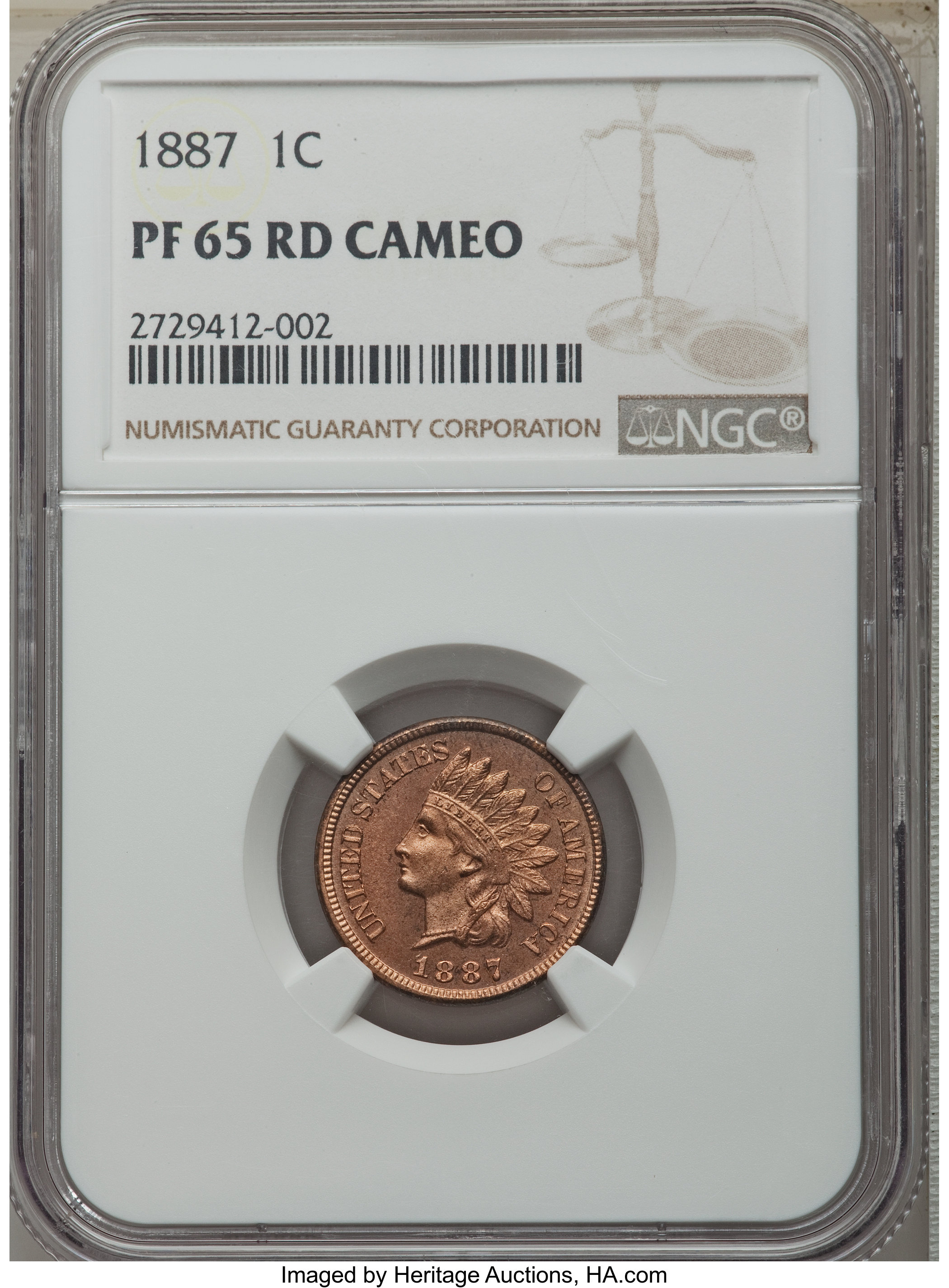 image for: 1887 1C PR65 Red Cameo NGC....