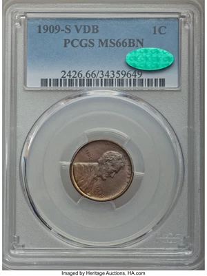 image for: 1909-S 1C VDB MS66 Brown PCGS. CAC....