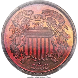 image for: 1868 2C PR67+ Red and Brown PCGS Secure....