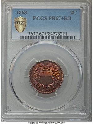 image for: 1868 2C PR67+ Red and Brown PCGS Secure....