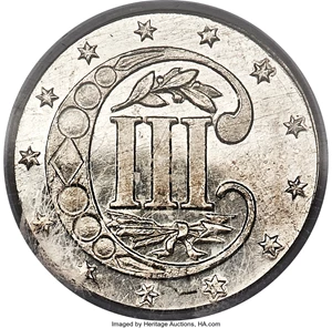 image for: 1858 3CS PR64+ Cameo PCGS....