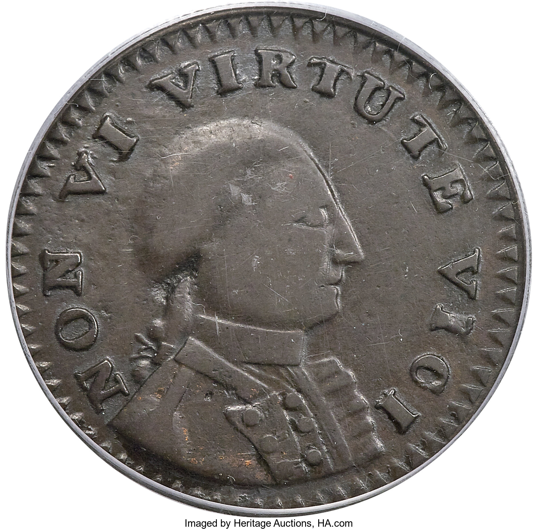 image for: 1786 N YORK New York Copper, NON VI VIRTUTE VICI, Small Head, XF40 PCGS. CAC. Baker-13, W-5730, Musante GW-07....