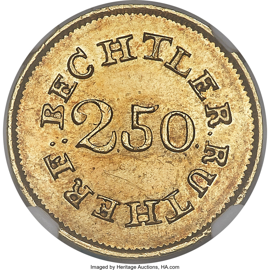 image for: 1837-42 $2 1/2 C. Bechtler Quarter Eagle, 70G., 20 CARATS MS62 NGC. CAC. K-13, R.6....