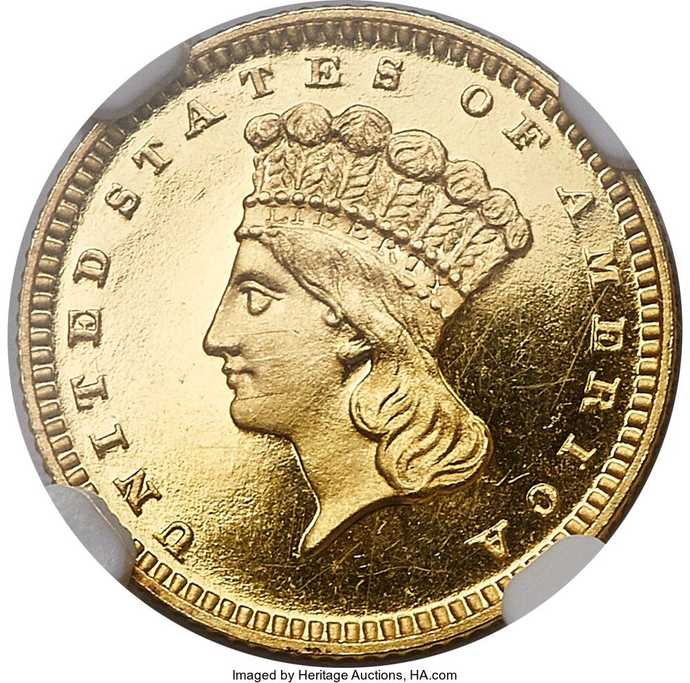 image for: 1864 G$1 PR63+ Ultra Cameo NGC. CAC....