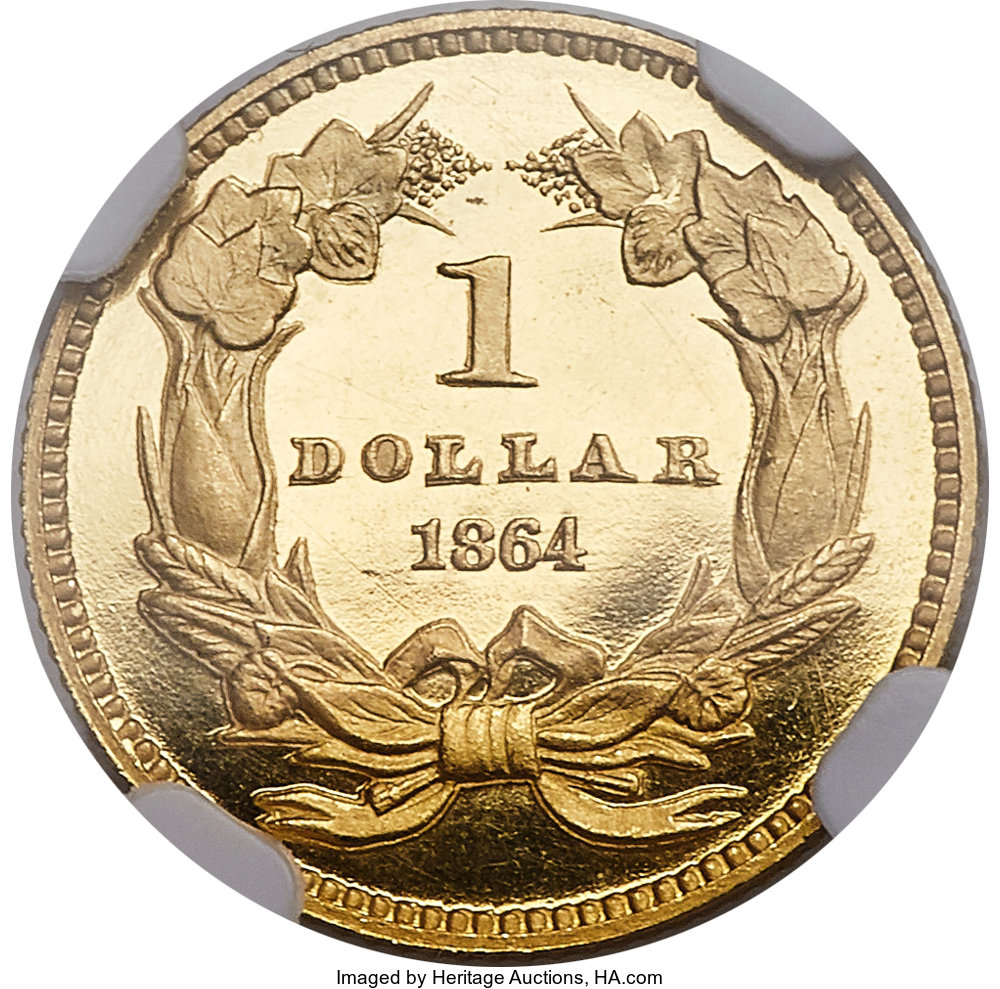 image for: 1864 G$1 PR63+ Ultra Cameo NGC. CAC....