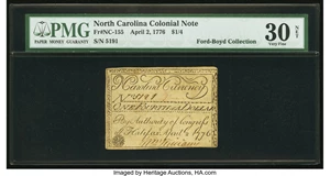 image for: North Carolina April 2, 1776 $1/4 PMG Very Fine 30 Net....