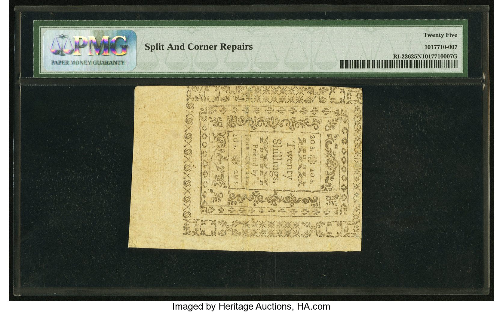 image for: Rhode Island January 15, 1776 20s PMG Very Fine 25 Net....