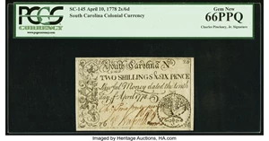 image for: South Carolina April 10, 1778 2s 6d PCGS Gem New 66PPQ....