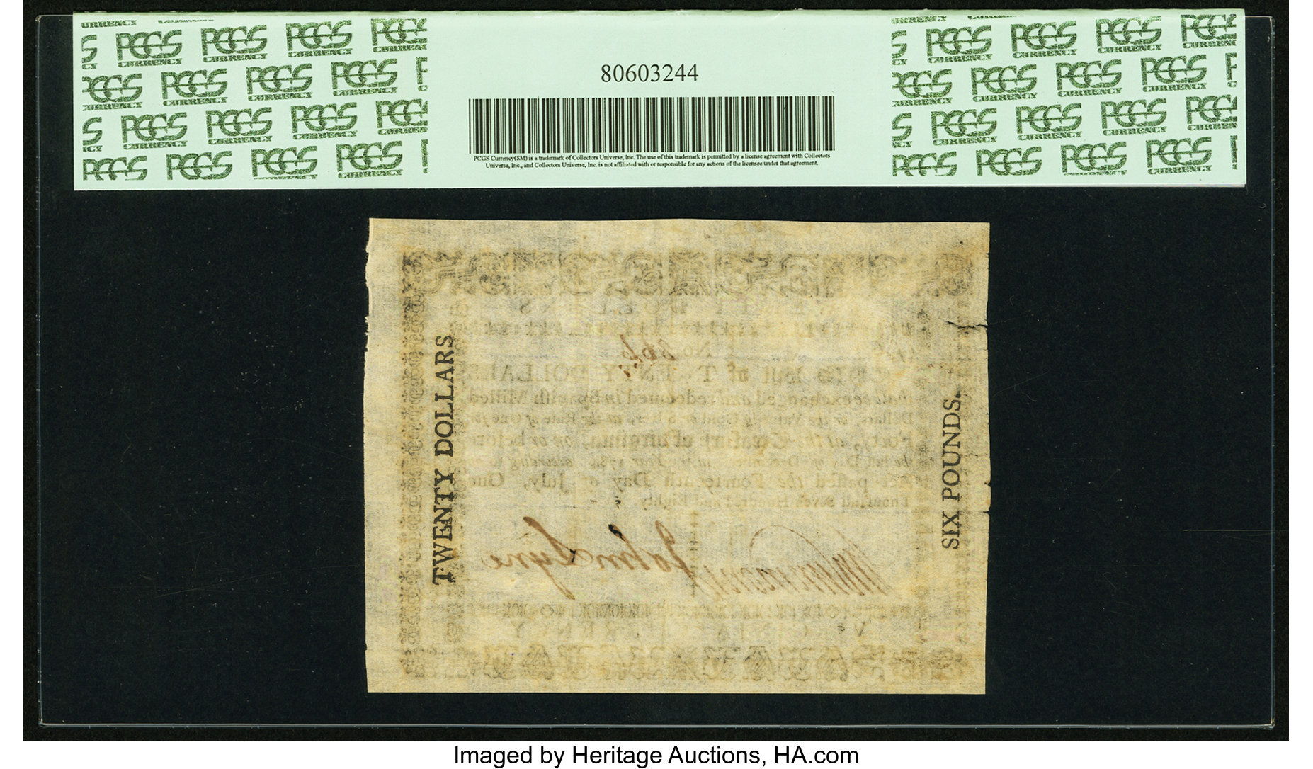 image for: Virginia July 14, 1780 $20 PCGS Apparent About New 53....