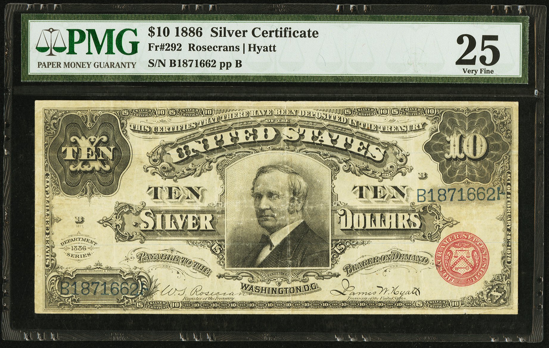 Fr. 292 $10 1886 Silver Certificate PMG Very Fine 25. ...
