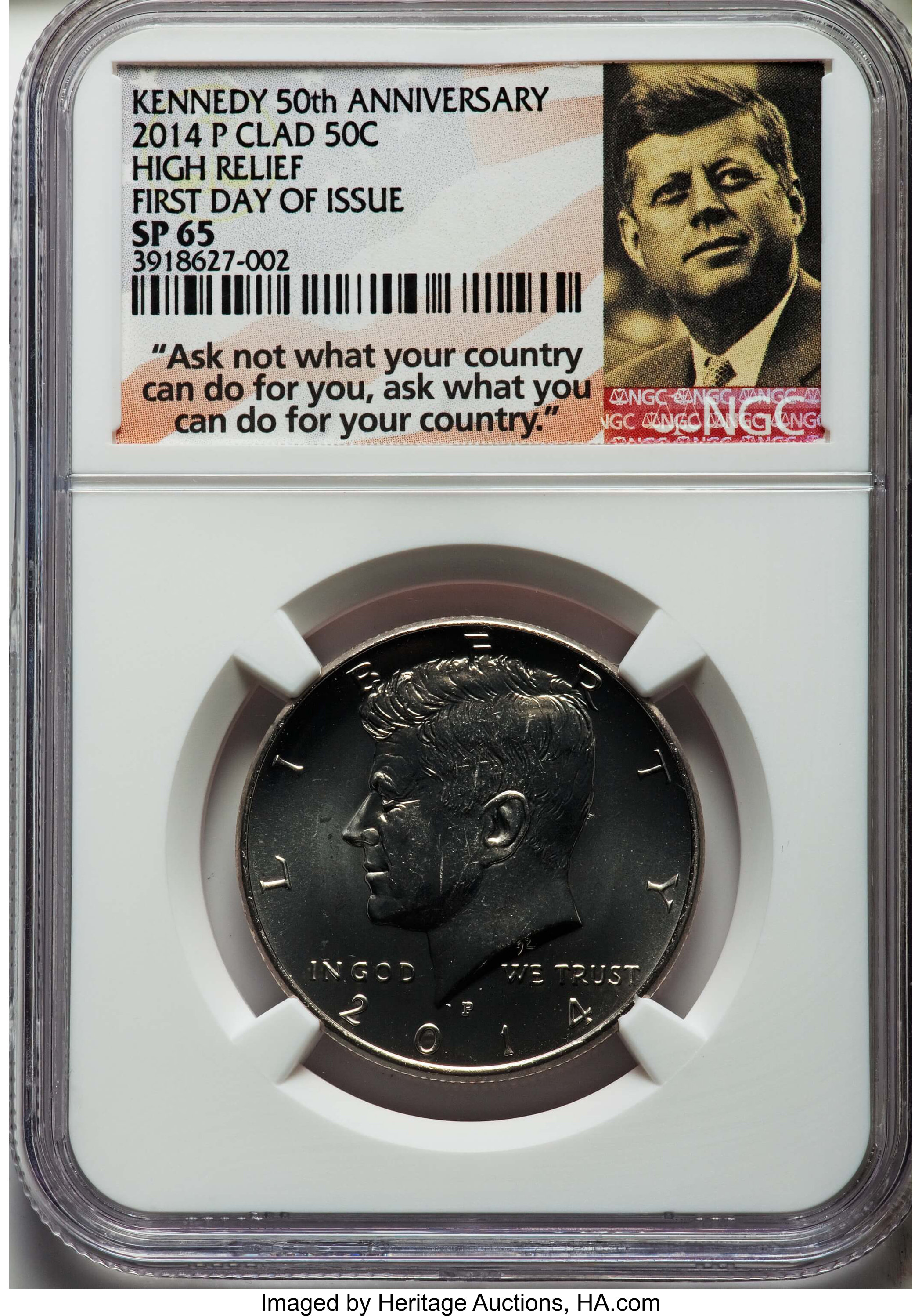 image for: 2014-P 50C High Relief, Clad, 50th Anniversary, First Day of Issue, SP69 NGC. NGC Census: (0/0). PCGS Population: (2/0)....