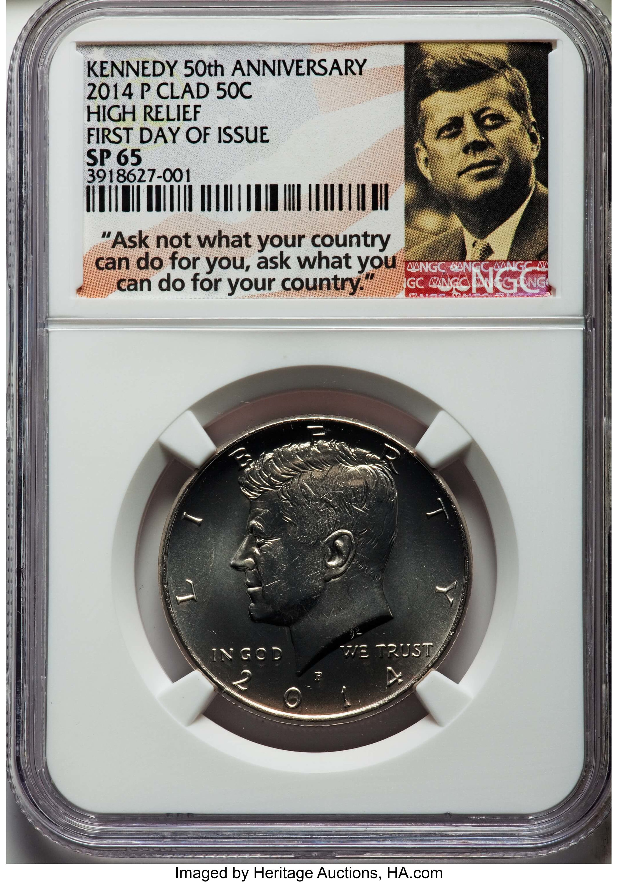 image for: 2014-P 50C High Relief, Clad, 50th Anniversary, First Day of Issue, SP69 NGC. NGC Census: (0/0). PCGS Population: (2/0)....