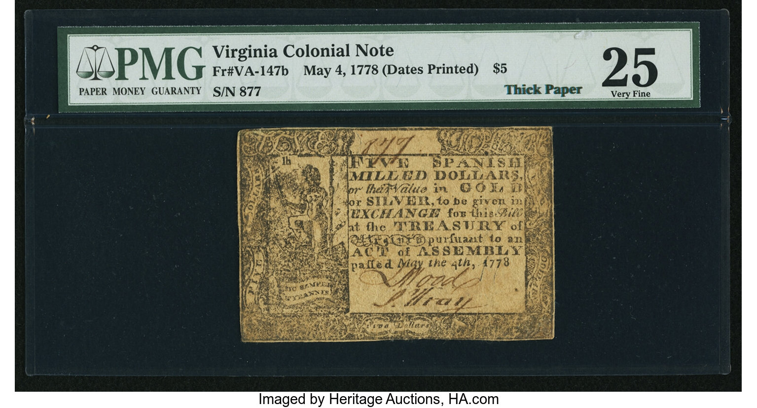 image for: Virginia May 4, 1778 (Dates Printed) $5 PMG Very Fine 25....