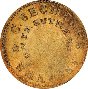 image for: $5 C. BECHTLER. 150 GRAINS, 20 CARAT. PCGS AU55