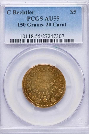 image for: $5 C. BECHTLER. 150 GRAINS, 20 CARAT. PCGS AU55
