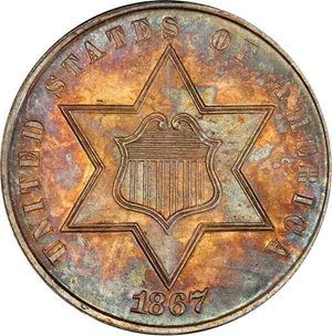 image for: 3CS 1867 PCGS MS67 CAC