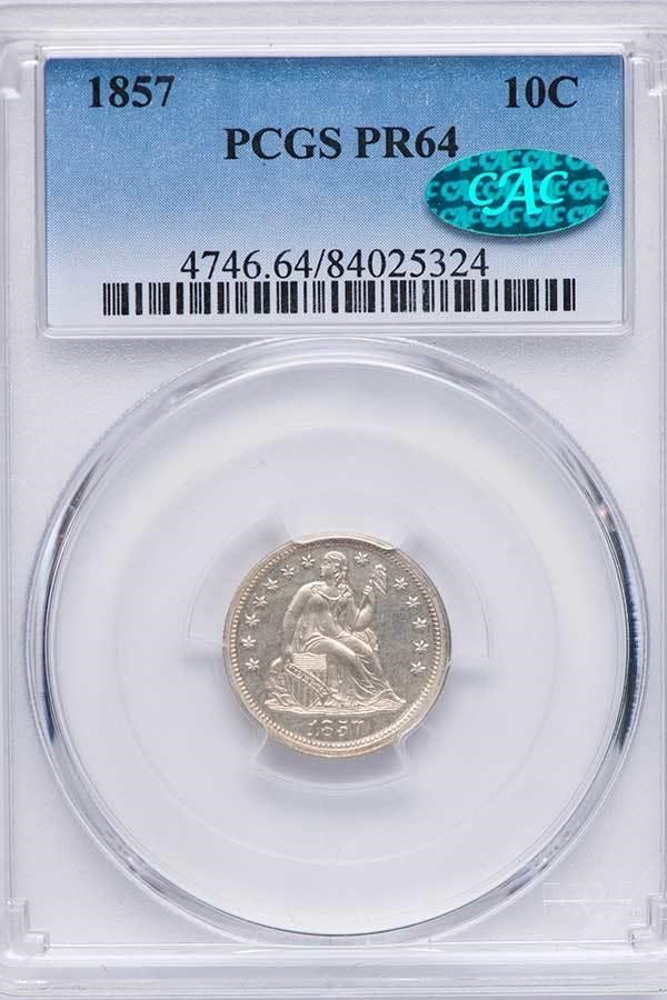 image for: 10C 1857 PCGS PR64 CAC