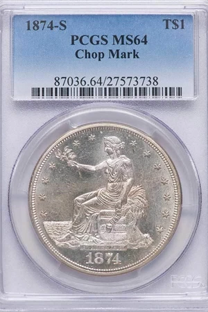 image for: T$1 1874-S CHOP MARK. PCGS MS64
