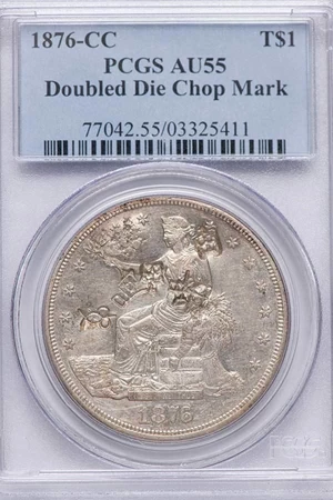 image for: $1 1876-CC DOUBLED DIE. CHOP MARK. PCGS AU55