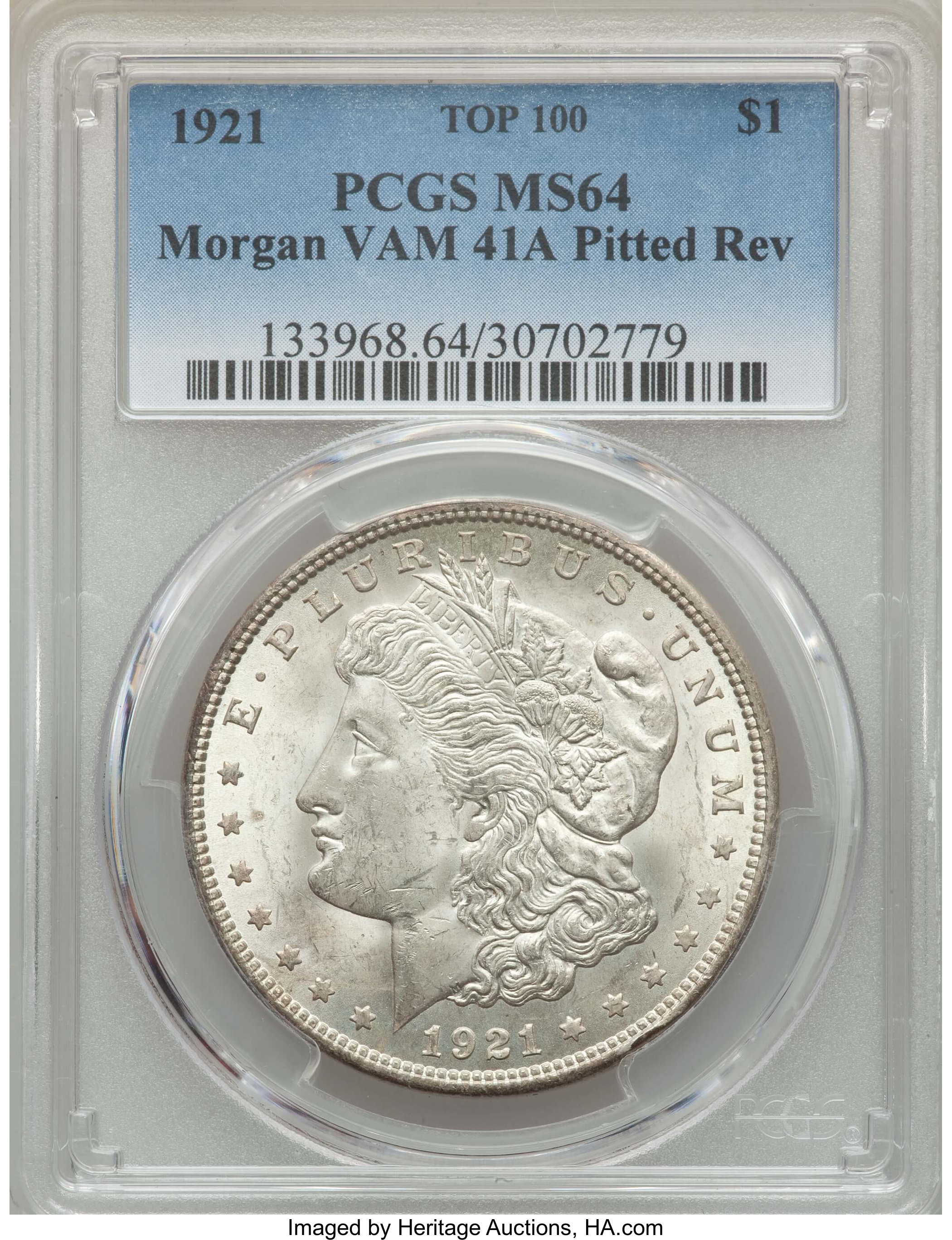 1921 $1 VAM-41A, Pitted Reverse MS64 PCGS. TOP-100. PCGS Population: (27/5). NGC Census: (7/1). MS64....