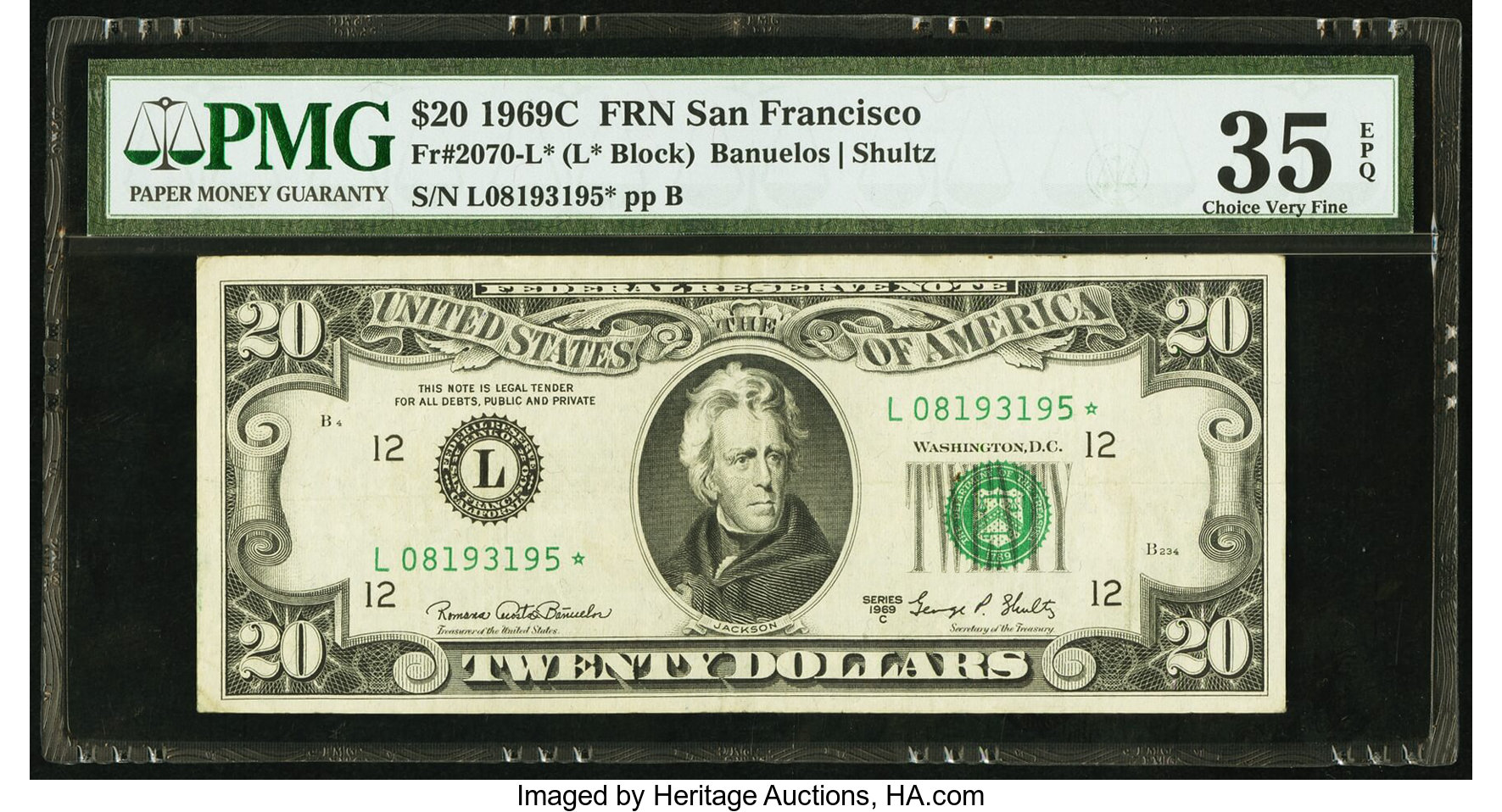 image for: Fr. 2070-L* $20 1969C Federal Reserve Star Note. PMG Choice Very Fine 35 EPQ....