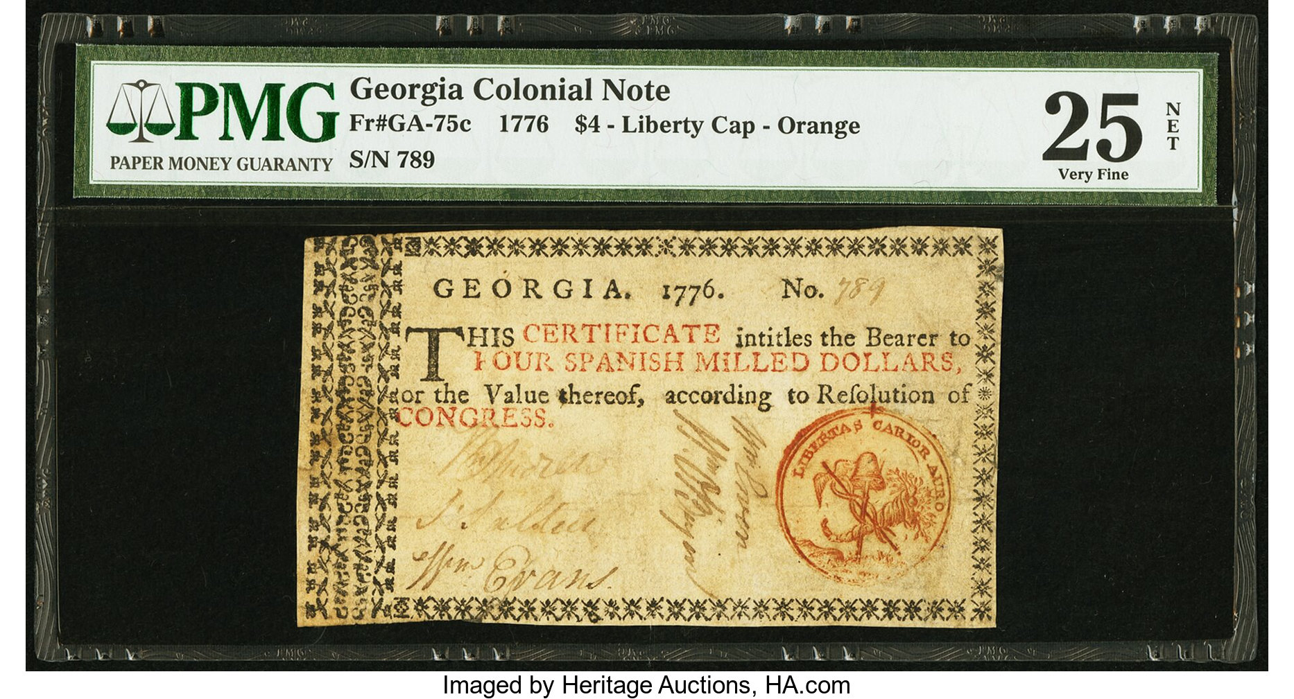 image for: Georgia 1776 $4 PMG Very Fine 25 Net....