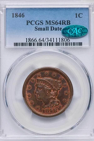 image for: 1C 1846 SMALL DATE. PCGS MS64 RB CAC
